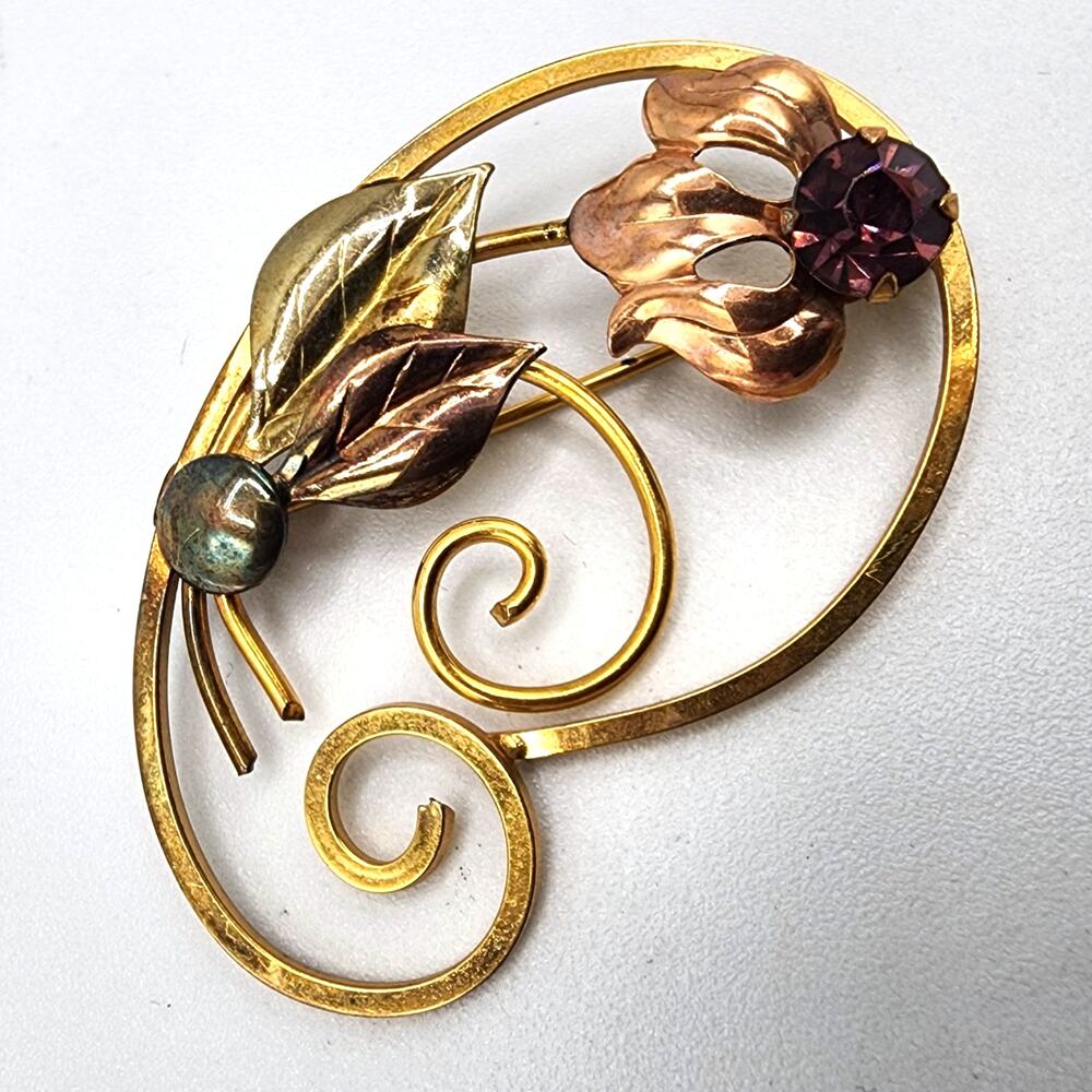 Bal-Ron 1/20 12K GF Tri-Color Gold Filled Flower Swirl Brooch